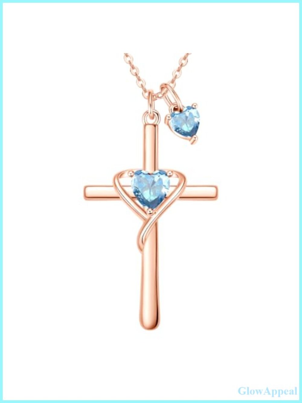 Double Birthstone Cross Heart Pendant Necklace Rose Gold Plated 18 Inch